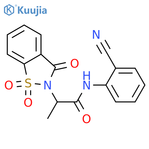 N-(2-cyanophenyl)-2-(1,1,3-trioxo-2,3-dihydro-1lambda6,2-benzothiazol-2-yl)propanamide structure