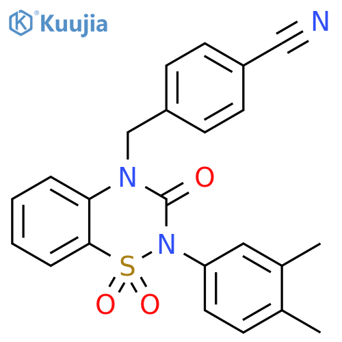 4-{2-(3,4-dimethylphenyl)-1,1,3-trioxo-3,4-dihydro-2H-1lambda6,2,4-benzothiadiazin-4-ylmethyl}benzonitrile structure