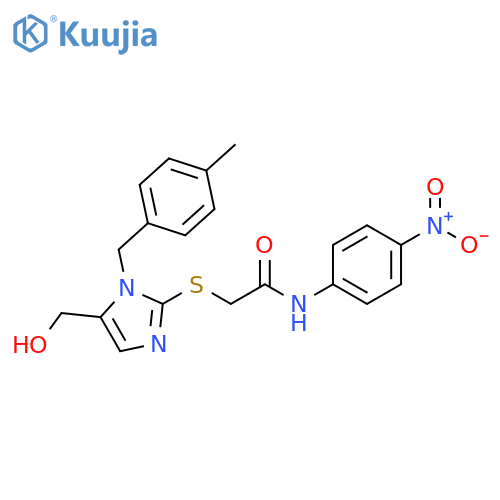 2-{5-(hydroxymethyl)-1-(4-methylphenyl)methyl-1H-imidazol-2-ylsulfanyl}-N-(4-nitrophenyl)acetamide structure