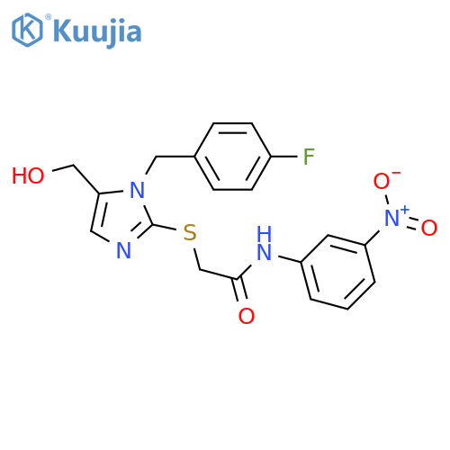 2-({1-(4-fluorophenyl)methyl-5-(hydroxymethyl)-1H-imidazol-2-yl}sulfanyl)-N-(3-nitrophenyl)acetamide structure