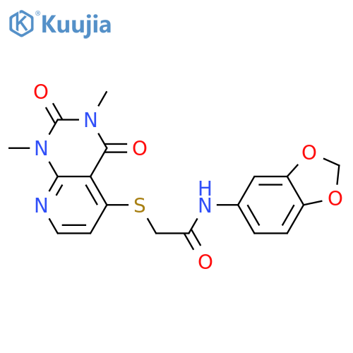 N-(2H-1,3-benzodioxol-5-yl)-2-({1,3-dimethyl-2,4-dioxo-1H,2H,3H,4H-pyrido2,3-dpyrimidin-5-yl}sulfanyl)acetamide structure