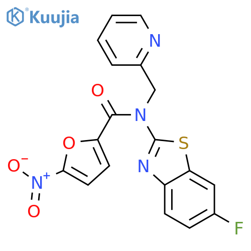 N-(6-fluoro-1,3-benzothiazol-2-yl)-5-nitro-N-(pyridin-2-yl)methylfuran-2-carboxamide structure