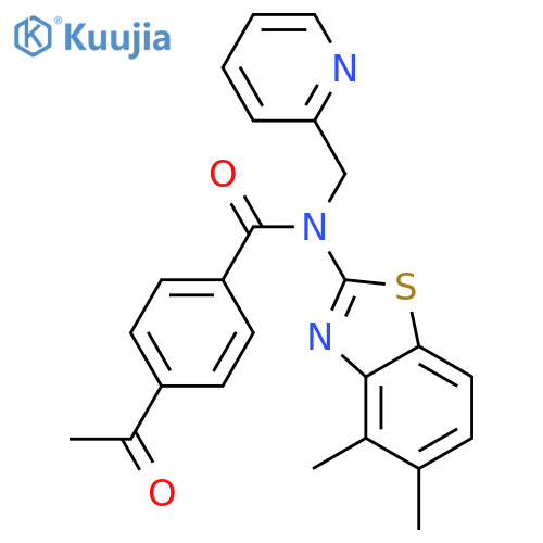4-acetyl-N-(4,5-dimethyl-1,3-benzothiazol-2-yl)-N-(pyridin-2-yl)methylbenzamide structure