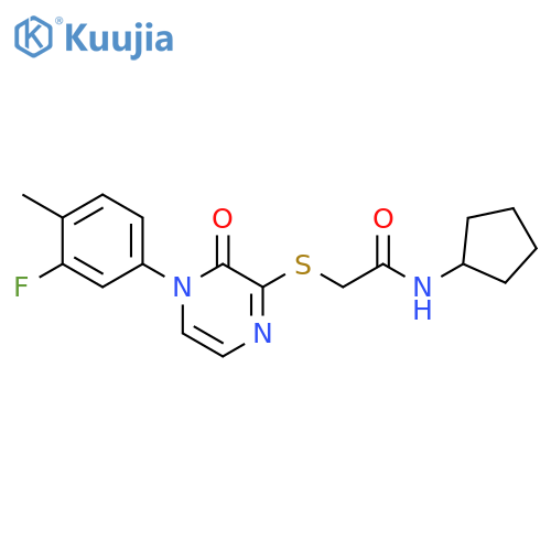 N-cyclopentyl-2-{4-(3-fluoro-4-methylphenyl)-3-oxo-3,4-dihydropyrazin-2-ylsulfanyl}acetamide structure