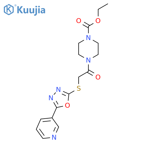 ethyl 4-(2-{5-(pyridin-3-yl)-1,3,4-oxadiazol-2-ylsulfanyl}acetyl)piperazine-1-carboxylate structure