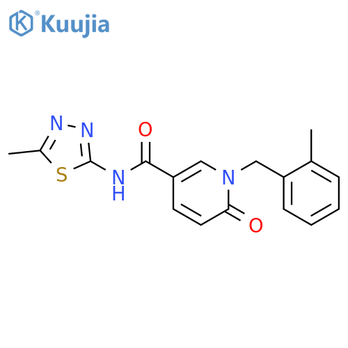 N-(5-methyl-1,3,4-thiadiazol-2-yl)-1-(2-methylphenyl)methyl-6-oxo-1,6-dihydropyridine-3-carboxamide structure