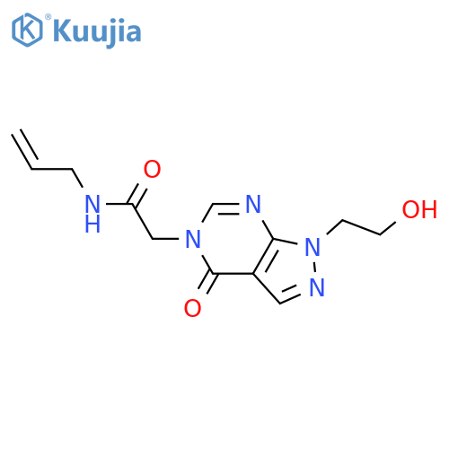 2-1-(2-hydroxyethyl)-4-oxo-1H,4H,5H-pyrazolo3,4-dpyrimidin-5-yl-N-(prop-2-en-1-yl)acetamide structure