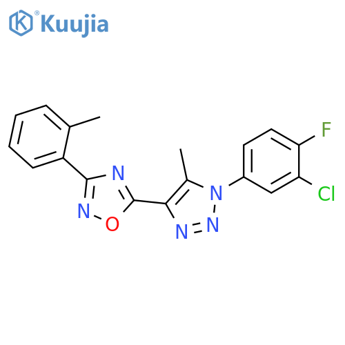 5-1-(3-chloro-4-fluorophenyl)-5-methyl-1H-1,2,3-triazol-4-yl-3-(2-methylphenyl)-1,2,4-oxadiazole structure