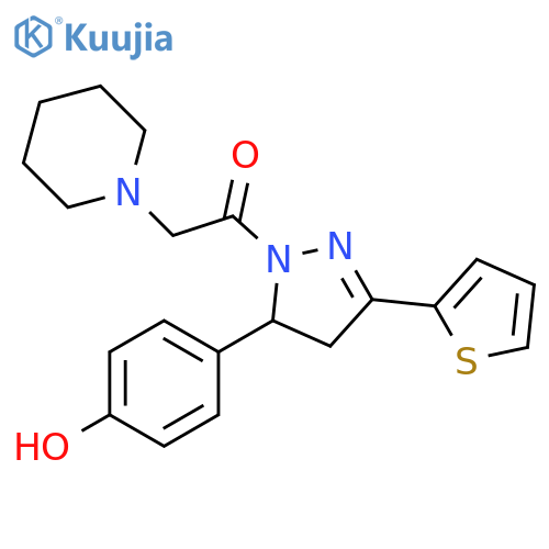 1-5-(4-hydroxyphenyl)-3-(thiophen-2-yl)-4,5-dihydro-1H-pyrazol-1-yl-2-(piperidin-1-yl)ethan-1-one structure