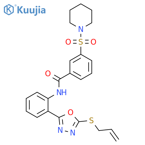 3-(piperidine-1-sulfonyl)-N-{2-5-(prop-2-en-1-ylsulfanyl)-1,3,4-oxadiazol-2-ylphenyl}benzamide structure