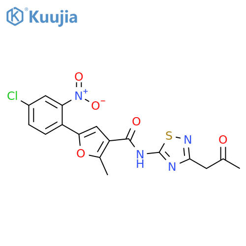 5-(4-chloro-2-nitrophenyl)-2-methyl-N-3-(2-oxopropyl)-1,2,4-thiadiazol-5-ylfuran-3-carboxamide structure