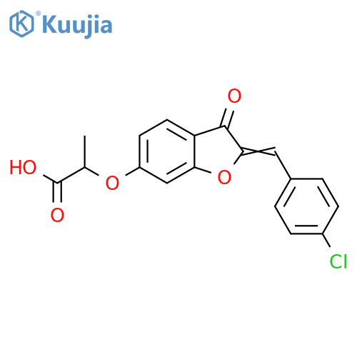 2-{(2Z)-2-(4-chlorophenyl)methylidene-3-oxo-2,3-dihydro-1-benzofuran-6-yloxy}propanoic acid structure