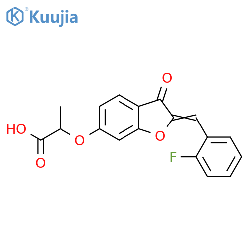 (Z)-2-((2-(2-fluorobenzylidene)-3-oxo-2,3-dihydrobenzofuran-6-yl)oxy)propanoic acid structure