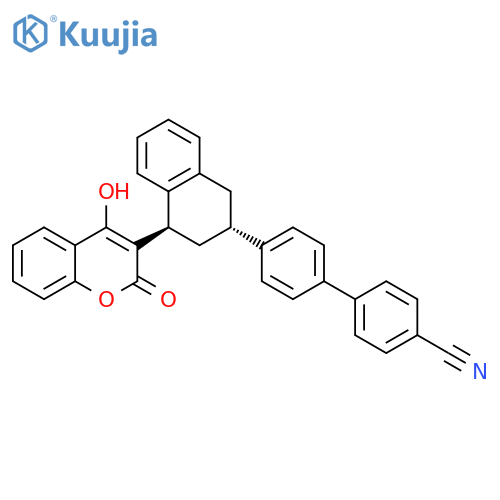 [1,1'-Biphenyl]-4-carbonitrile, 4'-[1,2,3,4-tetrahydro-4-(4-hydroxy-2-oxo-2H-1-benzopyran-3-yl)-2-naphthalenyl]-, trans- (9CI) structure