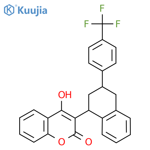 4-Hydroxy-3-{3-[4-(trifluoromethyl)phenyl]-1,2,3,4-tetrahydronaphthalen-1-yl}-2H-1-benzopyran-2-one structure