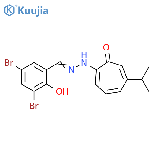 Benzaldehyde, 3,5-dibromo-2-hydroxy-, 2-[5-(1-methylethyl)-7-oxo-1,3,5-cycloheptatrien-1-yl]hydrazone structure