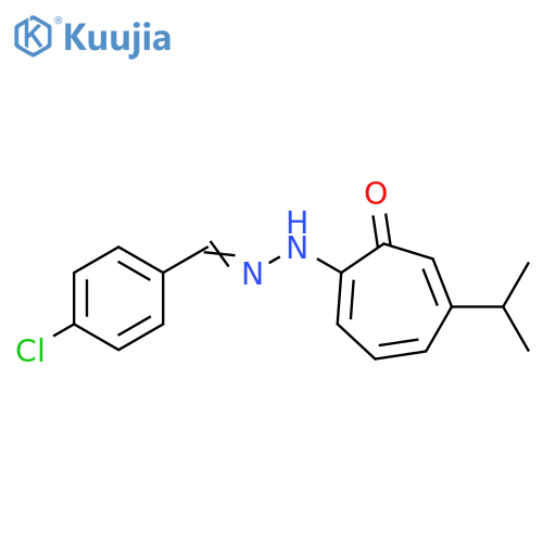 Benzaldehyde, 4-chloro-, 2-[5-(1-methylethyl)-7-oxo-1,3,5-cycloheptatrien-1-yl]hydrazone structure