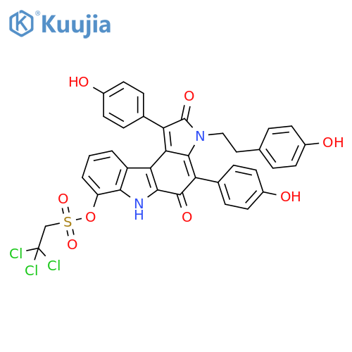 Ethanesulfonic acid, 2,2,2-trichloro-,2,3,5,6-tetrahydro-1,4-bis(4-hydroxyphenyl)-3-[2-(4-hydroxyphenyl)ethyl]-2,5-dioxopyrrolo[2,3-c]carbazol-7-yl ester structure