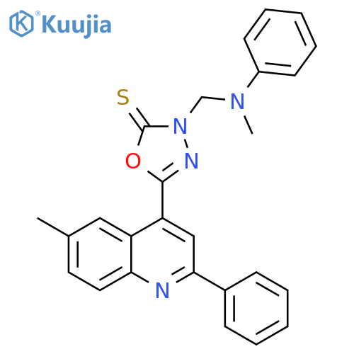1,3,4-Oxadiazole-2(3H)-thione, 3-[(methylphenylamino)methyl]-5-(6-methyl-2-phenyl-4-quinolinyl)- structure