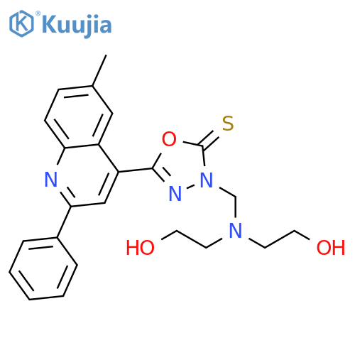 1,3,4-Oxadiazole-2(3H)-thione, 3-[[bis(2-hydroxyethyl)amino]methyl]-5-(6-methyl-2-phenyl-4-quinolinyl)- structure