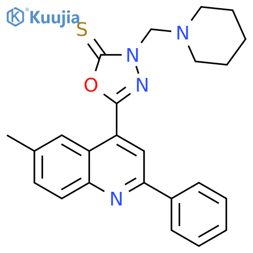 1,3,4-Oxadiazole-2(3H)-thione, 5-(6-methyl-2-phenyl-4-quinolinyl)-3-(1-piperidinylmethyl)- structure
