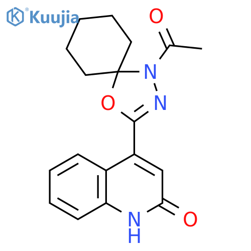 2(1H)-Quinolinone, 4-(1-acetyl-4-oxa-1,2-diazaspiro[4.5]dec-2-en-3-yl)- structure
