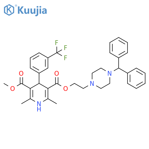 3,5-Pyridinedicarboxylic acid, 1,4-dihydro-2,6-dimethyl-4-[3-(trifluoromethyl)phenyl]-, 3-[2-[4-(diphenylmethyl)-1-piperazinyl]ethyl] 5-methyl ester structure
