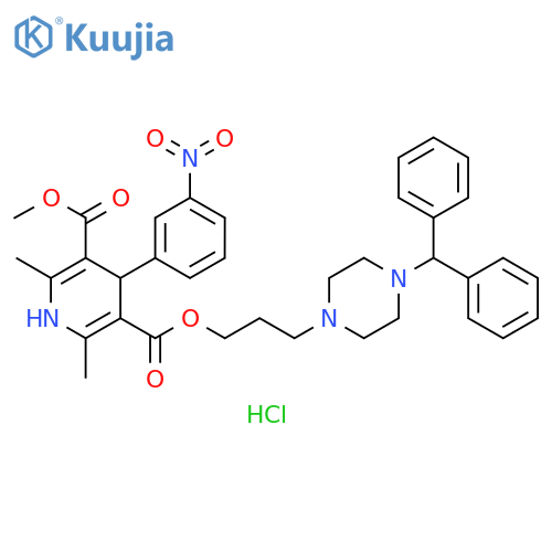 3,5-Pyridinedicarboxylic acid, 1,4-dihydro-2,6-dimethyl-4-(3-nitrophenyl)-, 3-[3-[4-(diphenylmethyl)-1-piperazinyl]propyl] 5-methyl ester, hydrochloride (1:2) structure