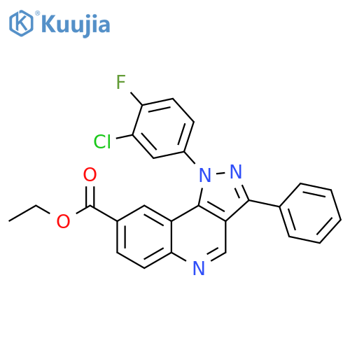 ethyl 1-(3-chloro-4-fluorophenyl)-3-phenyl-1H-pyrazolo4,3-cquinoline-8-carboxylate structure
