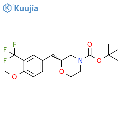 4-Morpholinecarboxylic acid,2-[[4-methoxy-3-(trifluoromethyl)phenyl]methyl]-, 1,1-dimethylethyl ester,(2R)- structure