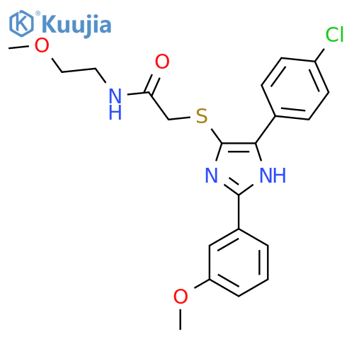 2-{5-(4-chlorophenyl)-2-(3-methoxyphenyl)-1H-imidazol-4-ylsulfanyl}-N-(2-methoxyethyl)acetamide structure