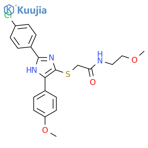 2-{2-(4-chlorophenyl)-5-(4-methoxyphenyl)-1H-imidazol-4-ylsulfanyl}-N-(2-methoxyethyl)acetamide structure