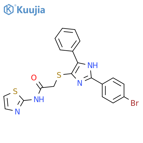 2-{2-(4-bromophenyl)-5-phenyl-1H-imidazol-4-ylsulfanyl}-N-(1,3-thiazol-2-yl)acetamide structure