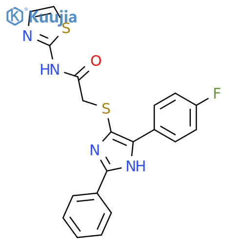 2-{5-(4-fluorophenyl)-2-phenyl-1H-imidazol-4-ylsulfanyl}-N-(1,3-thiazol-2-yl)acetamide structure