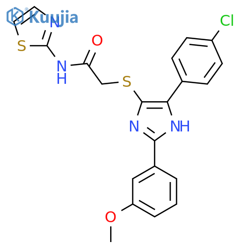 2-{5-(4-chlorophenyl)-2-(3-methoxyphenyl)-1H-imidazol-4-ylsulfanyl}-N-(1,3-thiazol-2-yl)acetamide structure