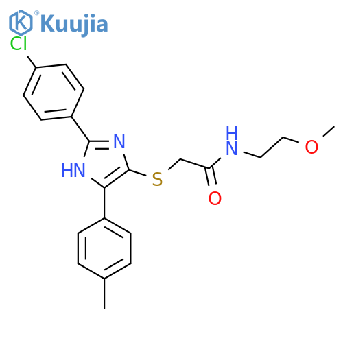 2-{2-(4-chlorophenyl)-5-(4-methylphenyl)-1H-imidazol-4-ylsulfanyl}-N-(2-methoxyethyl)acetamide structure
