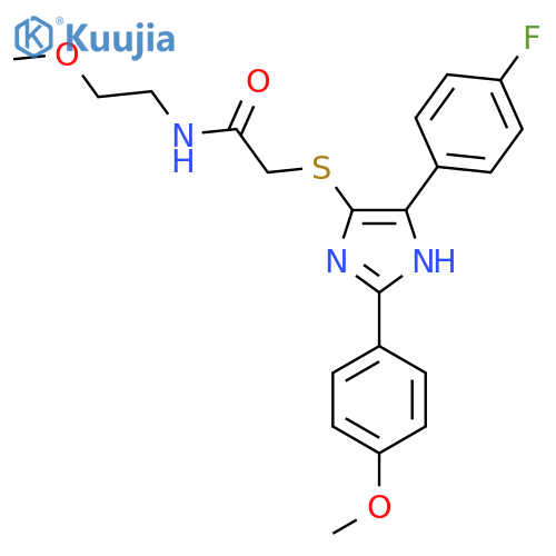2-{5-(4-fluorophenyl)-2-(4-methoxyphenyl)-1H-imidazol-4-ylsulfanyl}-N-(2-methoxyethyl)acetamide structure