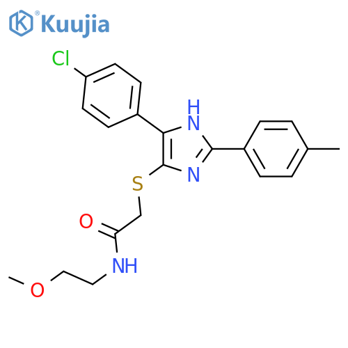 2-{5-(4-chlorophenyl)-2-(4-methylphenyl)-1H-imidazol-4-ylsulfanyl}-N-(2-methoxyethyl)acetamide structure