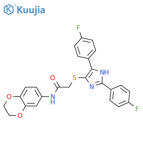 2-{2,5-bis(4-fluorophenyl)-1H-imidazol-4-ylsulfanyl}-N-(2,3-dihydro-1,4-benzodioxin-6-yl)acetamide structure