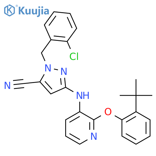 1H-Pyrazole-5-carbonitrile,1-[(2-chlorophenyl)methyl]-3-[[2-[2-(1,1-dimethylethyl)phenoxy]-3-pyridinyl]amino]- structure