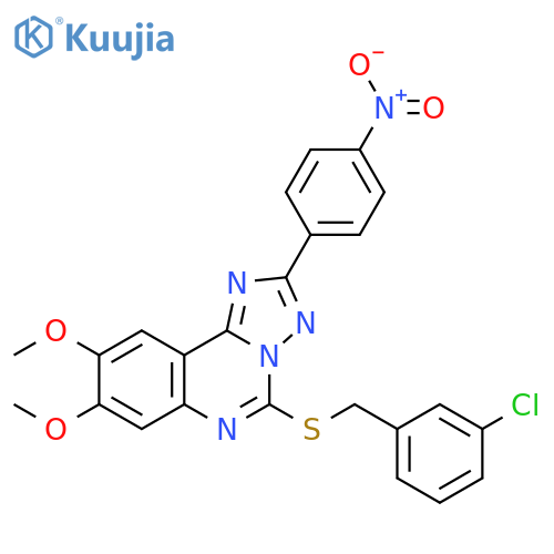 5-{(3-chlorophenyl)methylsulfanyl}-8,9-dimethoxy-2-(4-nitrophenyl)-1,2,4triazolo1,5-cquinazoline structure