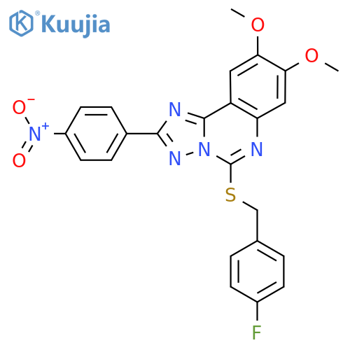 5-{(4-fluorophenyl)methylsulfanyl}-8,9-dimethoxy-2-(4-nitrophenyl)-1,2,4triazolo1,5-cquinazoline structure