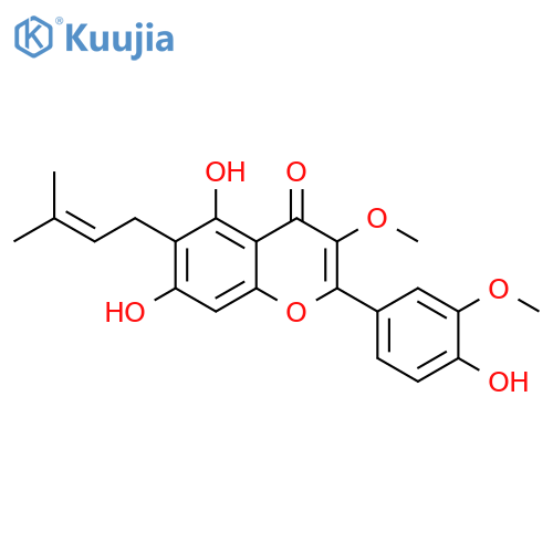 4H-1-Benzopyran-4-one, 5,7-dihydroxy-2-(4-hydroxy-3-methoxyphenyl)-3-methoxy-6-(3-methyl-2-buten-1-yl)- structure