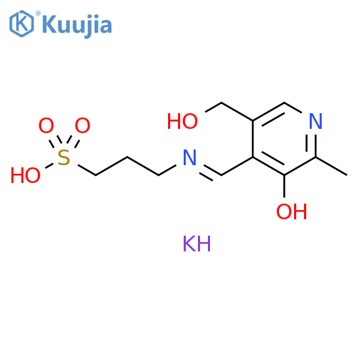 1-Propanesulfonic acid, 3-[[[3-hydroxy-5-(hydroxymethyl)-2-methyl-4-pyridinyl]methylene]amino]-, potassium salt (1:1) structure