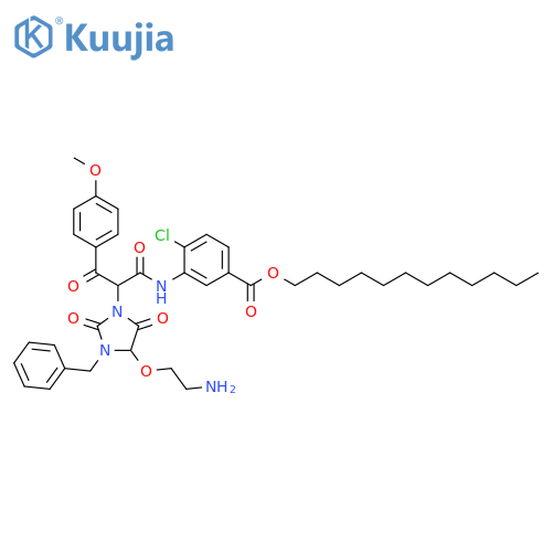 Benzoic acid,3-[[2-[4-(2-aminoethoxy)-2,5-dioxo-3-(phenylmethyl)-1-imidazolidinyl]-3-(4-methoxyphenyl)-1,3-dioxopropyl]amino]-4-chloro-, dodecyl ester structure