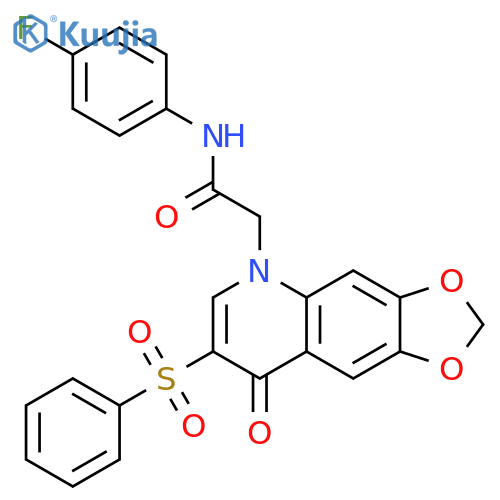 2-7-(benzenesulfonyl)-8-oxo-2H,5H,8H-1,3dioxolo4,5-gquinolin-5-yl-N-(4-fluorophenyl)acetamide structure