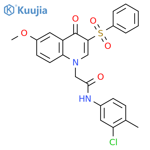 2-3-(benzenesulfonyl)-6-methoxy-4-oxo-1,4-dihydroquinolin-1-yl-N-(3-chloro-4-methylphenyl)acetamide structure