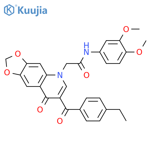 N-(3,4-dimethoxyphenyl)-2-7-(4-ethylbenzoyl)-8-oxo-2H,5H,8H-1,3dioxolo4,5-gquinolin-5-ylacetamide structure