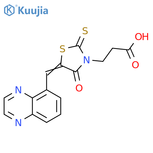 3-(5Z)-4-oxo-5-(quinoxalin-5-yl)methylidene-2-sulfanylidene-1,3-thiazolidin-3-ylpropanoic acid structure