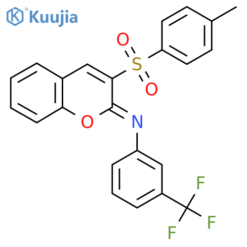 (2Z)-3-(4-methylbenzenesulfonyl)-N-3-(trifluoromethyl)phenyl-2H-chromen-2-imine structure
